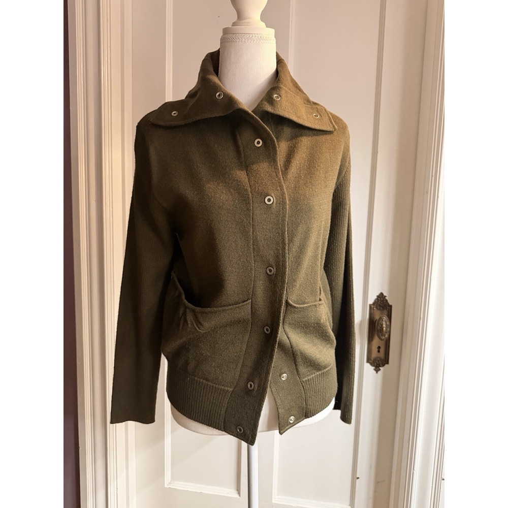 Dolce Cabo Women's Olive Green Knit‎ Button Up Collared Sweater Size M/L
